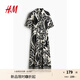 H&M2025年夏季新款女裝時尚休閑腰部系帶襯衫式連衣裙1217576 奶油色/黑色圖案 L 170/104