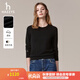哈吉斯（HAZZYS）女裝 秋季女士毛衫圓領(lǐng)純色休閑套頭羊毛衫女ABYSD0CDX04 黑色BK M (160/84A 38)