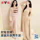 雅鹿半邊絨睡衣女秋冬季珊瑚絨保暖三件套長(cháng)款睡袍可外穿家居服 NSMLZ-卡其色 【三件套加絨加厚 L (建議100-120斤)