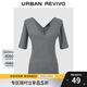 UR秋季新款女裝簡約休閑輕通勤V領(lǐng)修身短袖T恤UWM440017 深灰花灰 M