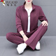 啄木鳥(niǎo)運動(dòng)套裝女2025秋季中老年媽媽裝長(cháng)袖外套運動(dòng)服兩件套 紫色 XL