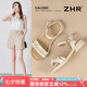 ZHR一字帶涼鞋女厚底法式褶皺水鉆粗跟女鞋軟底沙灘鞋 CE53 米色 37