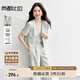 尚都比拉職場(chǎng)通勤女裝套裝夏季珍珠金屬扣V領(lǐng)短袖西裝小外套 米灰色 L 