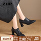 ZHR高跟單鞋女氣質(zhì)尖頭粗跟皮鞋女百搭時(shí)尚樂(lè )福鞋女 BQ116 黑色 38
