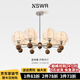 紐思維爾美式復(fù)古客廳吊燈中古南洋風(fēng)臥室吊燈布藝花紋胡桃木紋書房餐廳燈 【8頭】全光譜-胡桃木色-90CM 米款智能+語音+APP+明暗可調(diào)