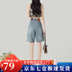 蘿美醬復(fù)古牛仔褲五分褲女短褲夏季2025新款高腰直筒顯瘦淺色闊腿褲中褲 懷舊藍(lán)牛仔五分褲 L