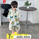 皮爾卡丹（pierre cardin）童裝男童套裝夏季2025新款兒童印花短袖休閑花襯衫沙灘服兩件套潮 綠色 130 尺碼7~8歲【120-130cm】