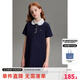 ELLE KIDS童裝 繡花娃娃領(lǐng)連衣裙女童夏季新款法式復(fù)古風(fēng)精致裙子 藏青 165 (M)