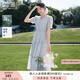 香影v領(lǐng)藍色萊賽爾天絲連衣裙女2025夏季新款刺繡超好看收腰裙子 航線(xiàn)藍 L 165/88A/110-125斤