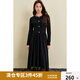 獨(dú)束大碼女裝溫柔氣質(zhì)網(wǎng)紗拼接連衣裙2024冬新款百搭顯瘦針織長裙 赫本黑 L (尺碼：2) (尺碼：2)