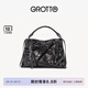 GROTTO個樂翻領(lǐng)包真皮大容量通勤小眾機車風手提單肩斜挎包七夕禮物 暗夜銀 S