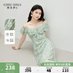 秋水伊人優(yōu)雅浪漫裙子2025年夏季新款女時(shí)尚通勤一字肩印花連衣裙 水綠 M