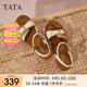 他她（TATA）法式坡跟涼鞋女鞋度假風(fēng)一字帶涼鞋2025夏季新款7MYA1BL5 米白 35