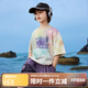 ASK JUNIOR兒童純棉短袖T恤25夏季中大童扎染撞色半袖體恤青少年男童上衣