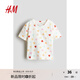 H&M童裝女童T恤2025夏季新款寬松圓領(lǐng)童趣印花薄款短袖上衣1276711 白色 白色007 110 110/56 (2-4Y)