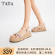 他她（TATA）七夕厚底一字帶涼鞋女休閑沙灘仙女涼鞋夏季新款WM301BL4 粉/銀 37