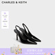 CHARLES&KEITH25夏新品豹紋尖頭氣質(zhì)包頭涼鞋高跟鞋七夕禮物送女友CK1-60280451 BLACK PATENT黑色 37 （235）