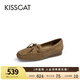 KISSCAT接吻貓秋季舒適通勤百搭圓頭樂福鞋單鞋小皮鞋女KA54540-10 卡其棕色 羊絨面 36