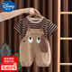迪士尼（Disney）嬰兒衣服夏季新款帥氣短袖T恤背帶褲分體套裝一2歲男寶寶可愛夏裝 咖啡色 小狗背帶短袖套裝 80 -90cm2-3歲【100