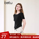 百圖betu女裝2025夏季新款T恤串珠鏤空設計側擺抽褶開(kāi)衩短袖女2503T19 黑色 M