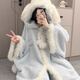 奧圣蔻玉桂狗斗篷睡衣  新款細絨冬季加絨加厚女珊瑚絨軟妹家居服冬季睡 藍狗寬袖斗篷(加厚款) S (75-95斤)