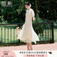 香影泡泡袖連衣裙女2025夏季新款米色系帶重工鏤空網(wǎng)紗拼接a字裙 鷺白 S 155/80A/85-95斤