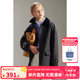 ELLE KIDS童裝 老錢風(fēng)人字紋毛呢大衣女兒童秋冬款?yuàn)A棉中長款保暖厚外套 黑色 165 (M)