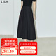 LILY【商場(chǎng)同款】夏新款女裝設(shè)計(jì)感百褶高腰A字顯瘦半身裙女 510黑 S