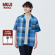 無(wú)印良品（MUJI） 男式 馬德拉斯格紋 開領(lǐng)短袖衫 男士襯衫襯衣外套 格子 純棉全棉 藍(lán)色格紋 L(175/100A)