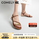 康莉（COMELY）羊皮平底一字帶涼鞋女25年夏季休閑涼鞋羅馬涼鞋多寶鞋 棕色  37 