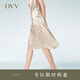 OVV2023春夏新款女裝輕薄柔軟桑蠶絲混紡光澤感單裙半身裙 卡其花紋15 M