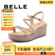 百麗（Belle）厚底坡跟休閑涼鞋女商場同水鉆細帶涼鞋A9R1DBL4 金色 35 (225mm)