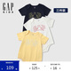 GAP【三件裝】嬰童2025春季新款棉質小熊短袖連體衣爬服687137