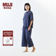 無(wú)印良品（MUJI）女式 無(wú)側縫楊柳紗織五分袖睡衣 家居服25年夏季女款套裝女裝 煙熏藍色 M (上裝160/84A 下裝160/66A)