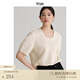 旅途原品（ltyp）時(shí)髦優(yōu)雅華夫泡泡格廓形U領(lǐng)小衫秋季簡約百搭寬松上衣女 奶昔白-方格肌理 L-XL/165-170cm（現(xiàn)貨）