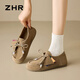 ZHR反絨牛皮休閑鞋女串珠內(nèi)增高女鞋軟底復(fù)古勃肯鞋女 AF273 杏色 37