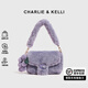 CHARLIE&KELLI CK品牌包包女包時(shí)尚毛絨包2025新款女士斜挎小方包手提單肩包 紫色