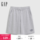Gap男裝2025夏季新款膠印logo松緊腰針織短褲寬松百搭多色727049 淺灰色 L (175/84A) 亞洲尺碼