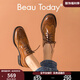 BEAUTODAY真皮樂福鞋女2025新款夏季布洛克德比鞋英倫風(fēng)牛津鞋復(fù)古小皮鞋子 焦糖棕 41