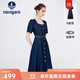 Navigare意大利小帆船短袖連衣裙女士夏季百搭A字裙時(shí)尚顯瘦復古牛仔長(cháng)裙 海軍藍 S 碼