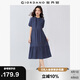 佐丹奴過(guò)膝裙子女夏季壓褶荷葉邊下擺小立領(lǐng)連衣裙女05465084