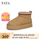 他她（TATA）厚底保暖冬季雪地靴女靴加絨短靴毛毛鞋新款CDD02DD4 CDD03DD4黃棕（仿毛里） 35