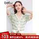 百圖betu女裝夏新款毛針織衫針織開衫小香風(fēng)短袖上衣女2403T03 綠色 M