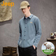 吉普（JEEP）美國(guó)正品高端潮牌條紋長(zhǎng)袖襯衫男士春秋新款休閑純棉翻領(lǐng)襯衣外套 牛仔藍(lán)-條紋 【國(guó)際大牌】 XL 【適合145斤左右】