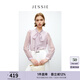 JESSIE 優(yōu)雅飄帶領(lǐng)純色修身長袖襯衫上衣女秋 紫色 L