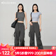 Olrain歐芮兒灰色美式休閑工裝褲女夏季2025新款復古運動(dòng)高腰長(cháng)褲 灰色 XL 170/76A/XL
