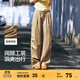 森馬（Semir）休閑褲女松緊腰闊腿褲高街酷颯風(fēng)夏設計感抽繩工裝褲潮流潮酷 咖色調00355 M