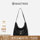 BAGTREE包包樹(shù)圖南植鞣牛皮hobo女包2025年新款單肩斜挎包通勤餃子包禮物 檀黑色-中號 高級小眾