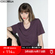 COCOBELLA質(zhì)感金屬LOGO短袖針織衫女寬松舒適圓領(lǐng)T恤NTS26 紫色 L