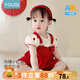優(yōu)奇嬰兒衣服夏裝薄款新生兒衣服女寶寶滿(mǎn)月百天周歲禮服洋氣公主哈衣 紅色 90cm